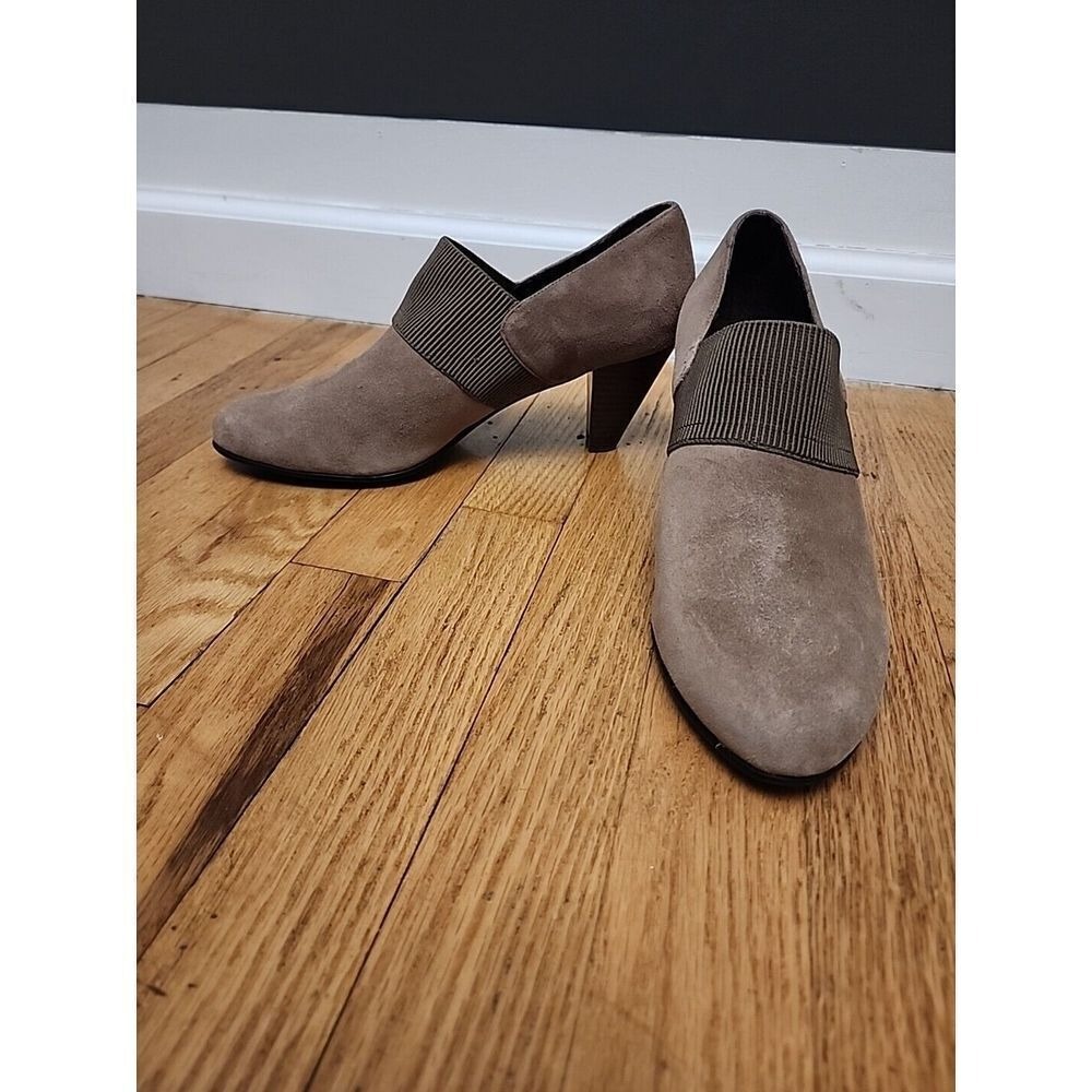 David Tate Day Step Taupe Suede Leather Heeled Ankle Booties Comfort Shoes 10.5